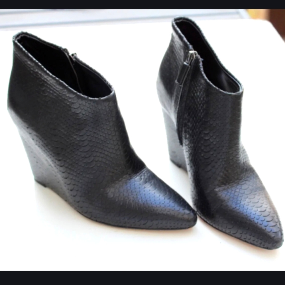 BCBGMaxAzria Black Leather Wedge Bootie